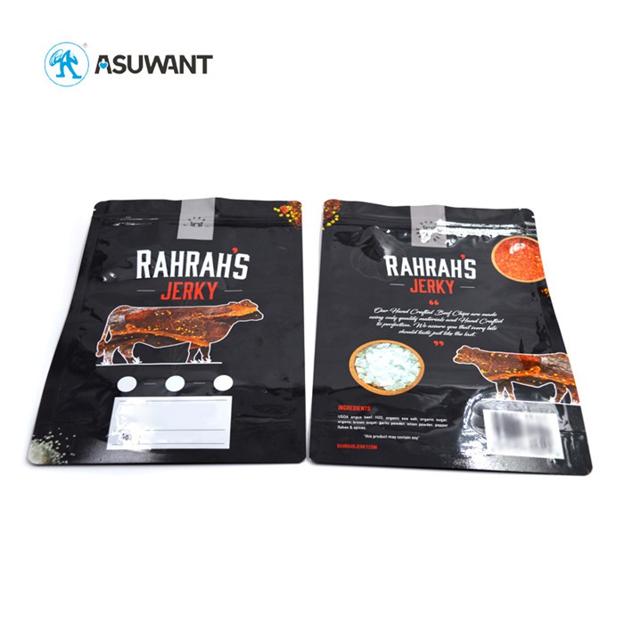 Mylar Black Beef Biltong Stand Up Zipper Bags With Against Air Protection