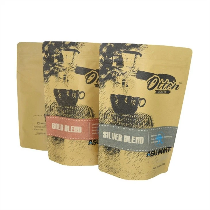 Recyclable Stand Up Pouch Brown Kraft Paper Zipper Tea Coffee Bean Bags